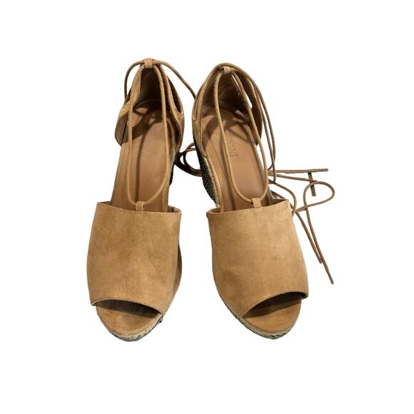 Lane Bryant Open Toe Tan .75" Platform 4" Graphic Wedge Boho Espadrilles Size 10 - Picture 2 of 7